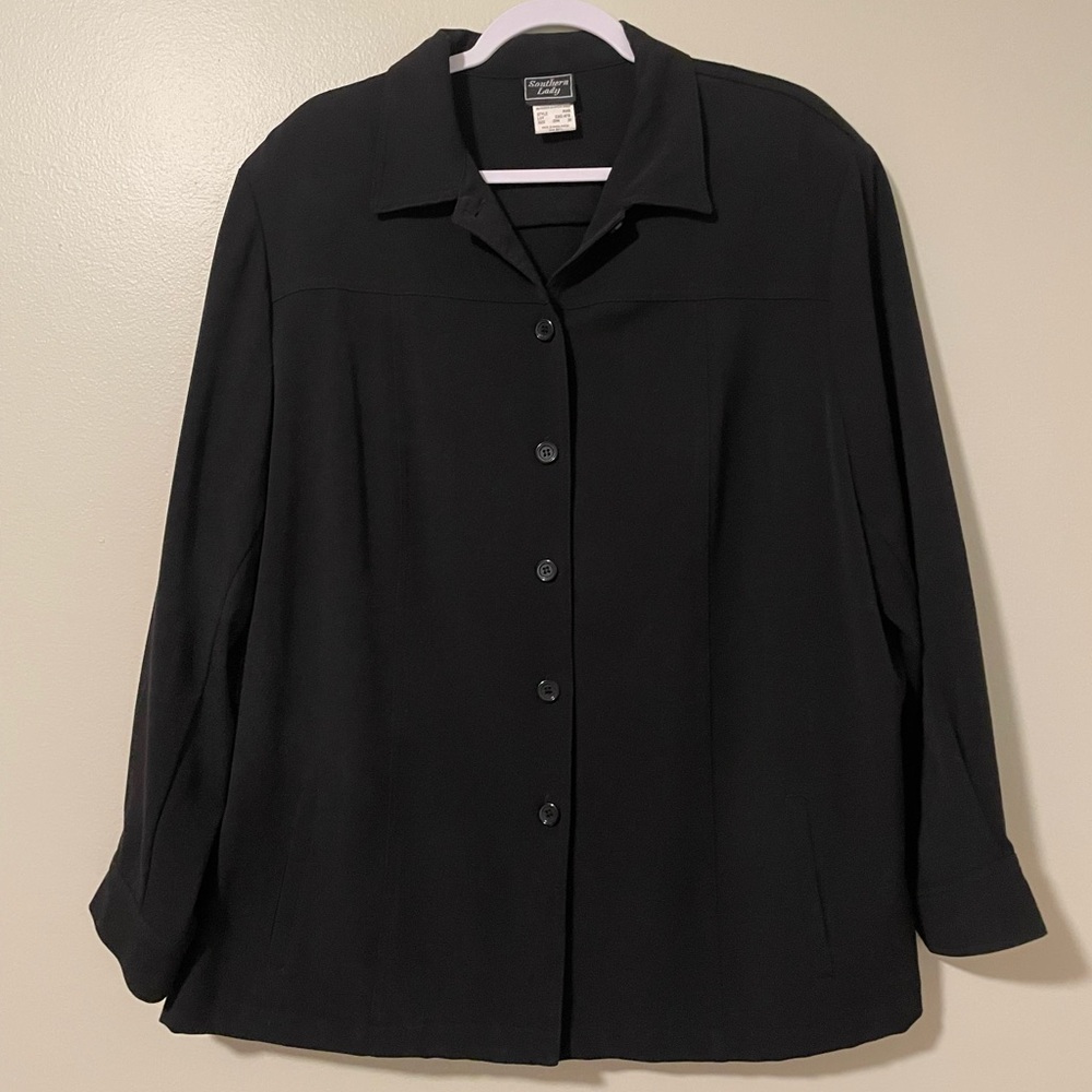 Southern Lady Black Button Up Blazer Jacket Shoulder Pads